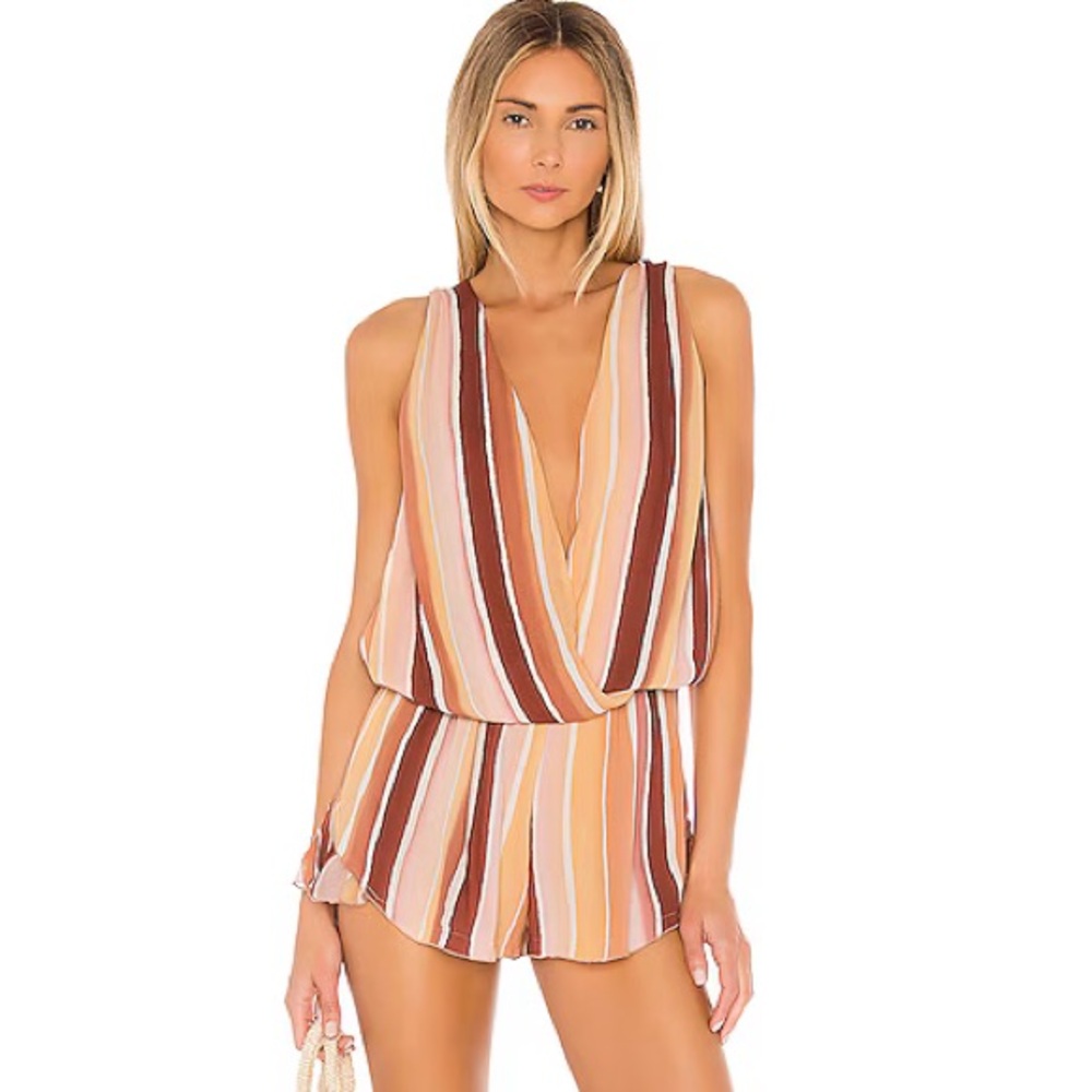 NWOT Indah x Revolve Pink Orange Striped V-Neck Coverup Shorts Romper Sunset XS